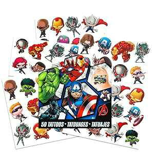 Savvi Marvel Avengers Temporary Tattoos - 50 Superhero Tattoos Featuring Iron Man, Thor, Hulk, Captain America and More (Avengers Party Supplies and Favors)