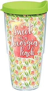 Tervis 1244413 Sweet as a Georgia Peach �f�M�^���u���[ ���b�v�ƃ��C���O���[���̊W�t���A24�I���X�A�N���A Tervis 1244413 Sweet as a Georgia Peach Insulated Tumbler with Wrap and Lime Green Lid, 24oz, Clear