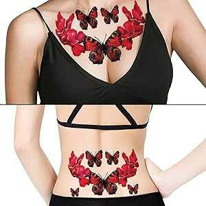 TAFLY Butterfly and Flower Temporary Tattoos Sticker for Women Sexy Chest or Back Fake Waterproof Body Art Transfer Tattoos 3 Sheets