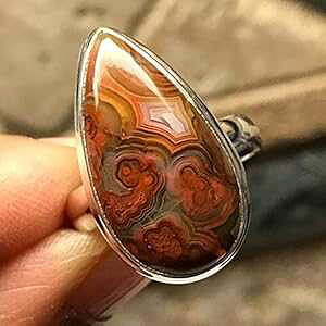 �i�`������ ���O�i ���[�X �A�Q�[�g 925 �\���b�h �X�^�[�����O �V���o�[ �����O �T�C�Y 6 Natural Rocks by Kala Natural Laguna Lace Agate 925 Solid Sterling Silver Ring Size 6
