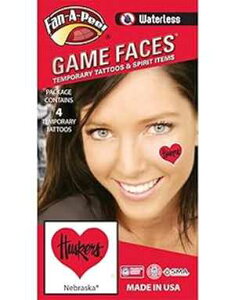 Fan A Peel Nebraska ? Waterless Peel & Stick Temporary Spirit Tattoos ? 4-Piece ? Scarlet Heart