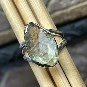i` O[ AWXg 925 \bh X^[O Vo[ O TCY 6.75 Natural Rocks by Kala Natural Green Amethyst 925 Solid Sterling Silver Ring Size 6.75