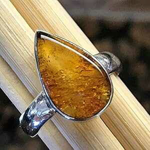 �{���̃o���g�C�Y���� 925 �\���b�h �X�^�[�����O �V���o�[ �����O �T�C�Y 7 Natural Rocks by Kala Genuine Baltic Amber 925 Solid Sterling Silver Ring Size 7