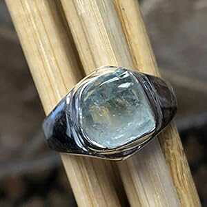 i` u[ ANA} 925 \bh X^[O Vo[ jZbNX O TCY 9.5 Natural Rocks by Kala Natural Blue Aquamarine 925 Solid Sterling Silver Unisex Ring Size 9.5