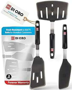 DI ORO Living Spatulas for Kitchen Use - Spatulas Silicone Heat-Resistant up to 600°F - Turner Spatula Set for Cooking - BPA Free Wide Pancake Spatulas - Egg Flippers for Nonstick Cookware Safe (3pc)