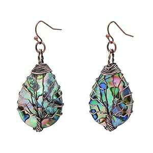 Tree of Life 芪CArLkCO fB[X Joseph Brothers Tree of Life Hand Wrapped Sea Abalone Shell Earrings for Women