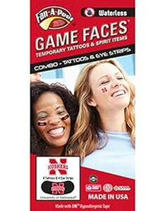 Fan A Peel Nebraska Waterless Peel & Stick Temporary Tattoos 12-Piece Combo 8 Scarlet N Logo Spirit Tattoos & 4 Scarlet N Logo on Black Eye Strips
