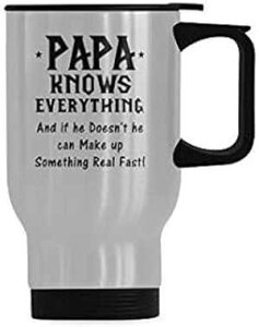 ʔgx}O PAPA Knows Everything XeXX`[R[q[JbvAʔMtgNX}Xa}OA14IXgx}OeB[Jbv WECE Funny Travel Mug PAPA Knows Everything Stainless St