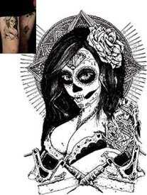 Novu Ink Lady Vengeance Temporary Tattoos PACK OF 2 Fake Tattoos Art Design Transfers/Stickers For Body, Arm, Leg etc (21.5cm x 15cm)