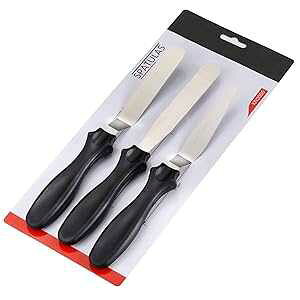 Szxc Small Baking Spatulas Set - 2 Offset & 1 Straight Icing Spatula - 4.5 inch Stainless Steel Blade - Angled Cake Decorating Frosting Spatulas - Black