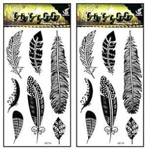 Rareeasy Waterproof Tattoo Sticker Tattoos 2 Sheets Black feather Fancy Temporary Tattoos Stickers Fake Body Arm Chest Shoulder Tattoos for Teens Men Women
