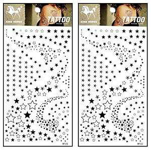 Rareeasy Waterproof Tattoo Sticker Tattoos 2 Sheets Black Small mini Stars planets space galaxies Temporary Tattoos Body Art Stickers Fake Waterproof Removable Stickers Party for Teens Men Women