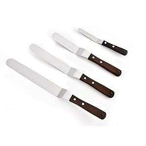 "V-Shine Offset Cake Icing Spatula Set of 4- Professional Stainless Steel Cake Decorating Spatulas, 4""-6""-8""-10"" Flexible Resistant Blade with Wooden Handle"