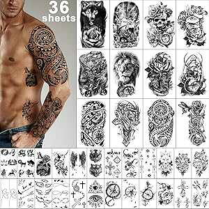 Yazhiji 36 ̈ꎞIȃ^gD[XebJ[A12 ̃tFCN{fBA[^gD[j܂͏p 24 ̃^Cj[ubN Yazhiji 36 Sheets Temporary Tattoos Stickers, 12 Sheets Fake Body Arm Chest Shoul