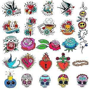 CARGEN Cool Classic Temporary Tattoos - Skull Sword Bird Rose Script Sailor Diamond Old School Traditional Realistic Temporary Tattoos Fake Tattoos Great for Adults Women Men Kids on Arm Leg Face