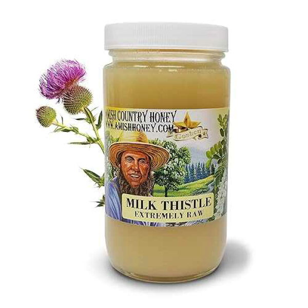 Goshen Honey Goshen Amish Country Extremely Raw Milk Thistle Honey - Unfiltered, Unprocessed, Pure & Natural - Harvested in the USA - Rich Flavor for Tea, Cooking, Wellbeing - Kosher Certified - 16oz Glass Jar