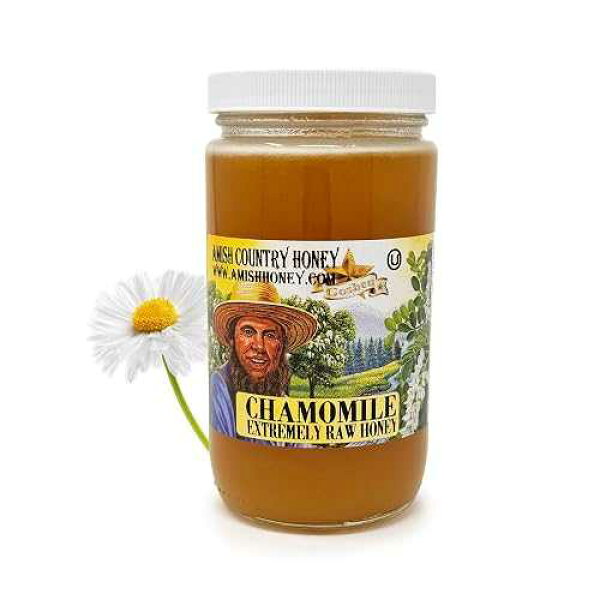Goshen Honey Goshen Amish Country Extremely Raw Chamomile Honey - Unfiltered, Unprocessed, Pure & Natural - Harvested in the USA - Rich Flavor for Tea, Cooking, Wellbeing - Kosher Certified - 16oz Glass Jar