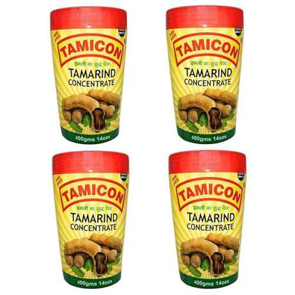 Tamicon Tamarind Concentrate / Tangy & Sour Imli Chutney / South Indian Style Paste / Ideal for Indian Curries, Thai Sauces & Kitchen Recipes / 14 Oz (Pack of 4)