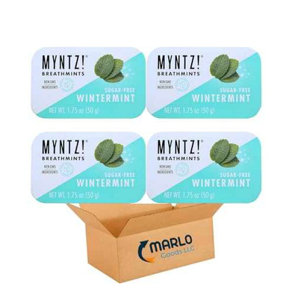 Generic Myntz Sugar Free Mints in a Tin, Wintermint 4 Pack, Refreshing taste, Breath Mints for Bad Breath, Bulk Mints, No Sugar, No Fat, Gluten Free. Dentist Recommended. Great for back to school