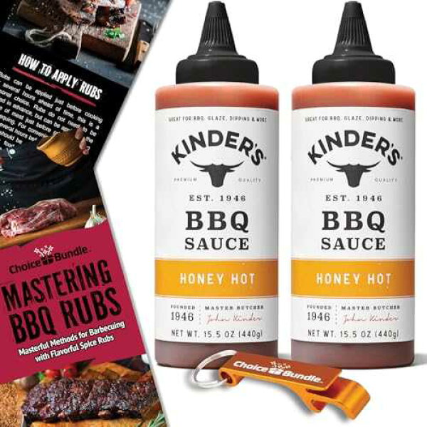 Choice Bundle Kinder s Honey Hot BBQ Premium Barbecue Sauce 2 Pk (31 oz) Great to Dip Toss Glaze & More + Barbecue Masters & Bottle Opener (4 Items)!