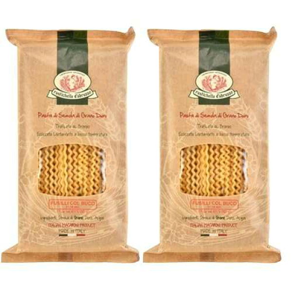Rustichella d'Abruzzo Fusilli col Buco 17.6oz (Pack of 2)- Classic Authentic Italian Long Curly Pasta - Perfect for Tomato or Olive Oil Sauces