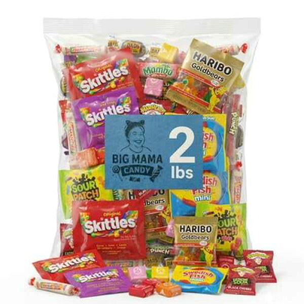 Big Mama Candy Variety Pack 2 lb - Bulk Assorted Candy Mix Individually Wrapped - Gummy, Sour & Chewy Candies for Party Favors, Pinata, Goodie Bags, Father's Day - Ice Pack Included