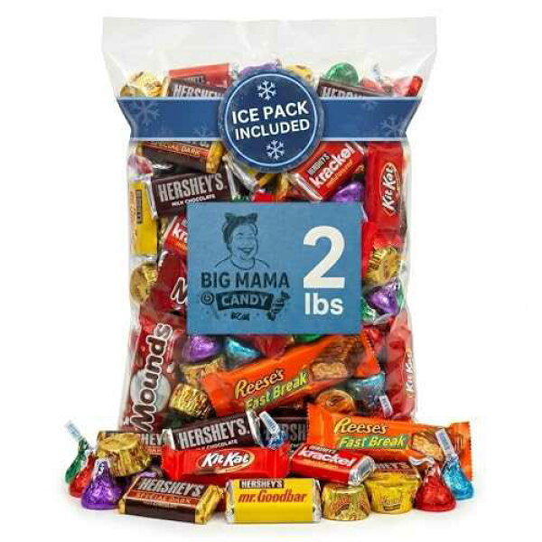 Big Mama Candy Chocolate Candy Variety Pack 2 LB Individually Wrapped Assorted Mini Bars / Bulk Candy Parties, Office & Gift Bags, Father's Day - Ice Pack Included