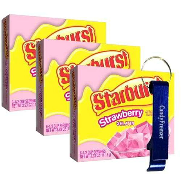 Candy Freezer Gelatin Mix, 3.93 oz Box (Pack of 3) Makes 6 Servings Each Includes Candy Freezer Bottle Opener Keychain (Strawberry) - Keychain