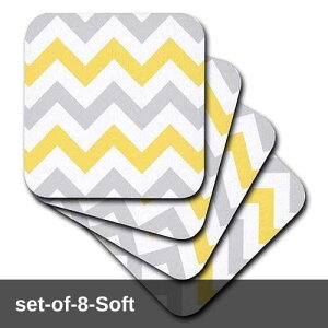 3dRose cst_179795_2 Yellow and Grey Chevron Zig Zag Pattern-Gray White Zigzag Stripes-Soft Coasters, Set of 8