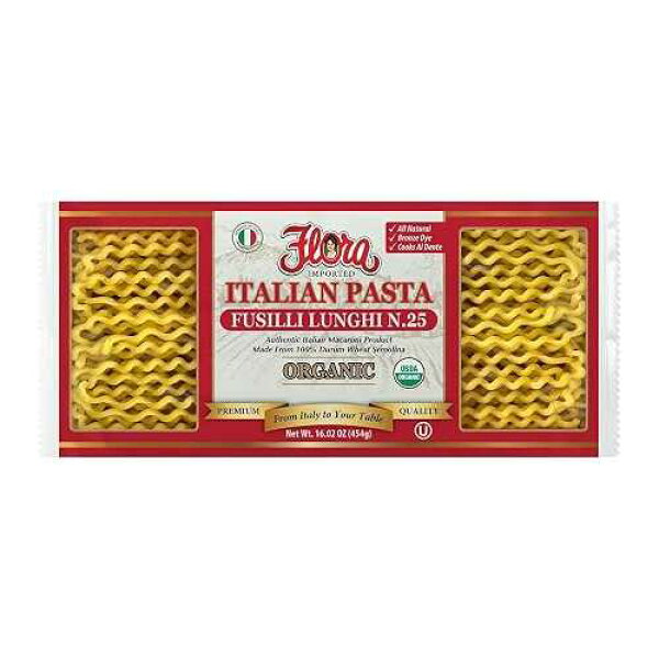 Flora Fine Foods Organic Fusilli Lunghi Pasta by Flora Foods / Long Spiral Pasta Imported from Italy (16 oz / 454g) / Cooks al Dente