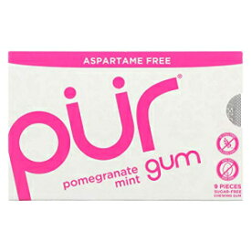 Pur Gum - Pomegranate Mint - Aspartame Free - 9 Pieces - 12.6 g - Case of 12 - Gluten Free - Yeast Free - Wheat Free - Vegan