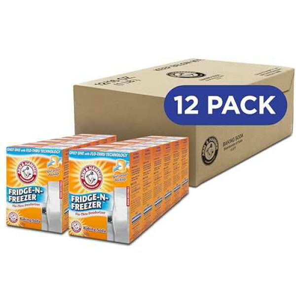 ARM & HAMMER Fridge-n-Freezer Baking Soda Odor Absorber, Helps Keep Food Tasting Fresh, Long-Lasting, Natural & Unscented Deodorizer for Kitchen & Home, 14 Oz, 12 Pack