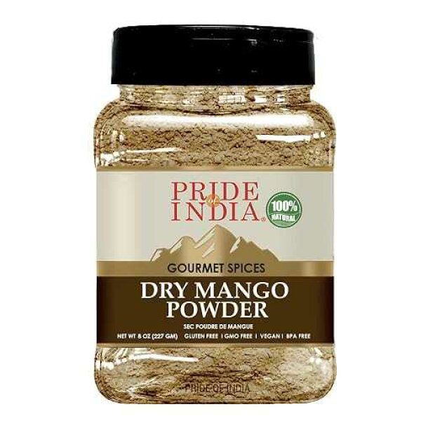 Pride of India Dry Mango Powder 8 oz / Gourmet Amchur Powder Ground Spice / Aromatic, Tangy & Savory Mango Seasoning for Cooking, Baking, Marinades, Curry, Sauces & Chutney / No Fillers, Easy to Use