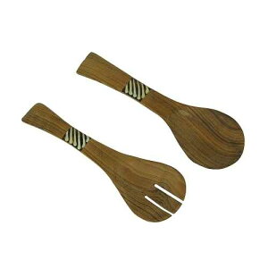 �蒤��̖؂ƍ��̃t���b�g�n���h���T���_�T�[�o�[�Z�b�g Things2Die4 Hand Carved Wood and Bone Flat Handle Salad Server Set