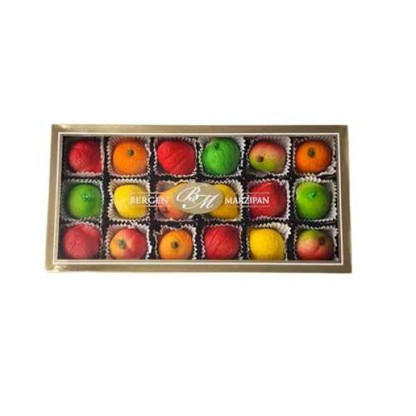 Bergen Marzipan Assorted Fruit Candy 8 oz Box - Gourmet Almond Paste Fruit Shapes - Rich Almond Flavor, Handcrafted European Style Sweets - Holiday Gift Candy & Party Treat