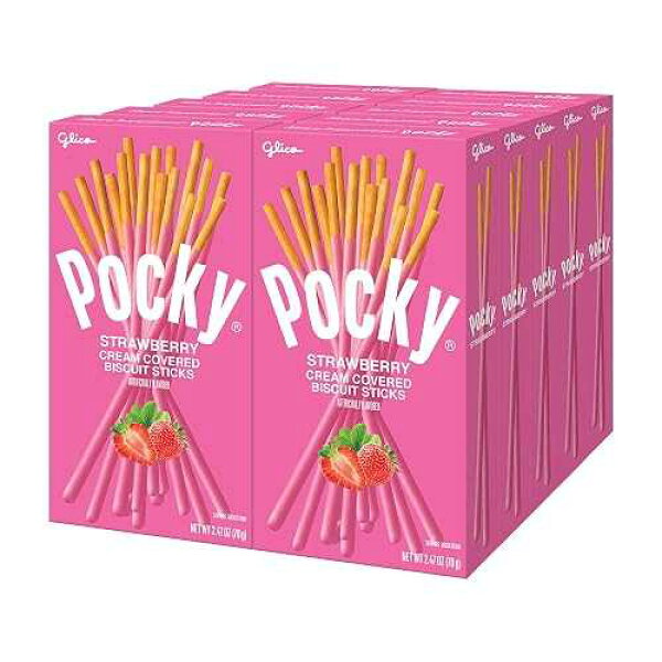 Glico Pocky Strawberry - Strawberry Cream Covered Biscuit Sticks - Regular (10 Boxes, 1 Pouch Each)