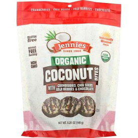 Jennies Organic Coconut Bites with Cranberries, Goji, Chia Seeds, & Chocolate 5.25oz / Gluten Free / Peanut Free / Dairy Free / Individually Wrapped