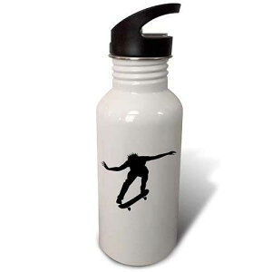 3dRose �X�P�[�g�{�[�h �L�b�N�t���b�v ���m�N���f�U�C�� �X�|�[�c�{�g�� 620ml 3dRose Black and white graphic image of a skateboarder performing a kickflip 21 oz Sports Water Bottle