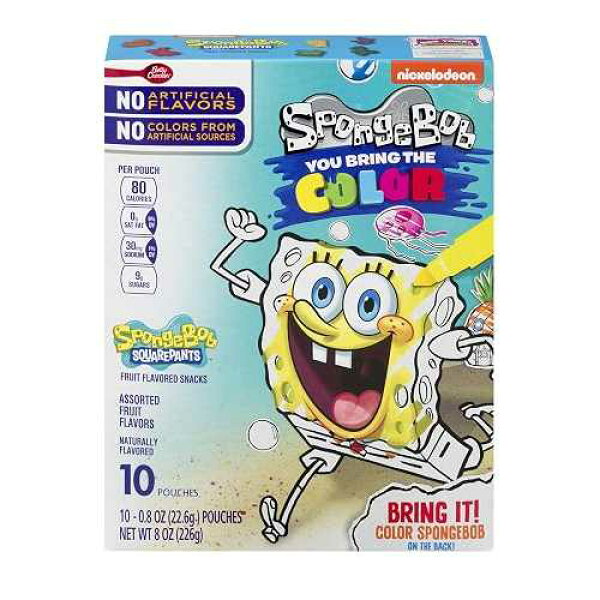 Betty Crocker Fruit Snacks, SpongeBob SquarePants Snacks, 0.8 Ounce - 10 Count (Pack of 1)