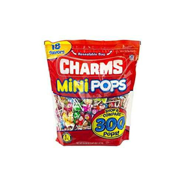 チャーム ミニポップ 18 種類のフレーバーアソート 再封可能なバッグ付き (300 個) Charms Mini Pops 18 Assorted Flavors with Resealable Bag (300 Count)