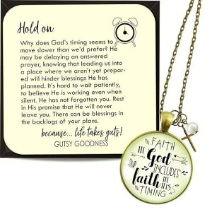 Gutsy Goodness Faith in God Includes Trust in His Timing Necklace, Cross Charm, 36