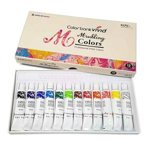 �V�������}�[�u�����O�y�C���g 12 �F�`���[�u�Z�b�g/12ml �}�[�u���L�b�g Color bank vivid New Water Marbling Paint 12 Colors Tube Set / 12ml Marble kit