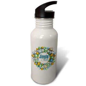 3dRose Beach Themed Holiday Wreath Nautical Colors and Jingle Shells Message Flip Straw 21oz Water Bottle