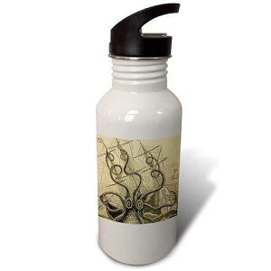 3dRose Gigantic Colossal Octopus Sea Monster Kraken Pierre Denys De Montfort Sports Water Bottle, 21 oz, White