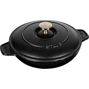 �X�g�E�u ���E���h���S�z�b�g�v���[�g �W�t�� 7�C���` - �u���b�N�}�b�g - 1332025 Staub Round Cast Iron Hot Plate W/ Lid, 7 - Black Matte - 1332025