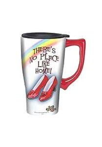 Spoontiques Ruby Slippers Ceramic Travel Coffee Mug with Lid and Handle - Wizard of Oz Double Walled Mug for Hot and Cold Beverages - Microwave and Dishwasher Safe, Spill Proof Lid
