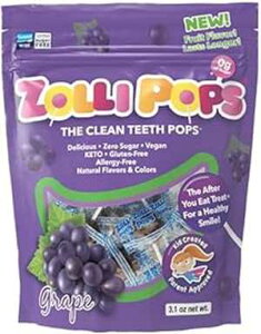 Zollipops Clean Teeth Lollipops , Sugar Free Candy with Xylitol for a Healthy Smile - Great for Kids, Diabetics and Keto Diet, Grape, 15 Count