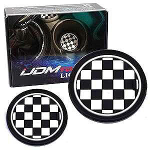 iJDMTOY Black/White 73mm Checker Pattern Style Silicone Insert Mats Compatible with Mini Cooper R55 R56 R57 R58 R59 Front Console Drink Holders