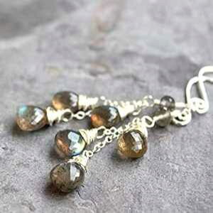 uhCg CO JXP[h WFXg[ X^[O Vo[ O[ _O uIbg Aerides Designs Labradorite Earrings Cascade Gemstone Sterling Silver Gray Dangle Briolettes