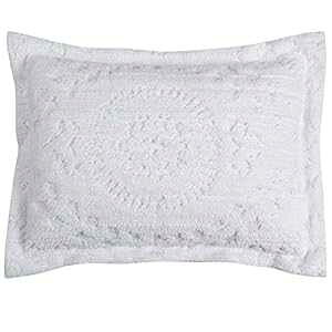 Better Trends Rio Collection in Floral Design 100% Cotton Tufted Chenille, Standard Sham, White